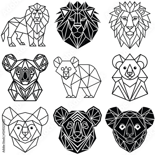 Geometric abstract animals Black animals on white background Trendy mono line vector design