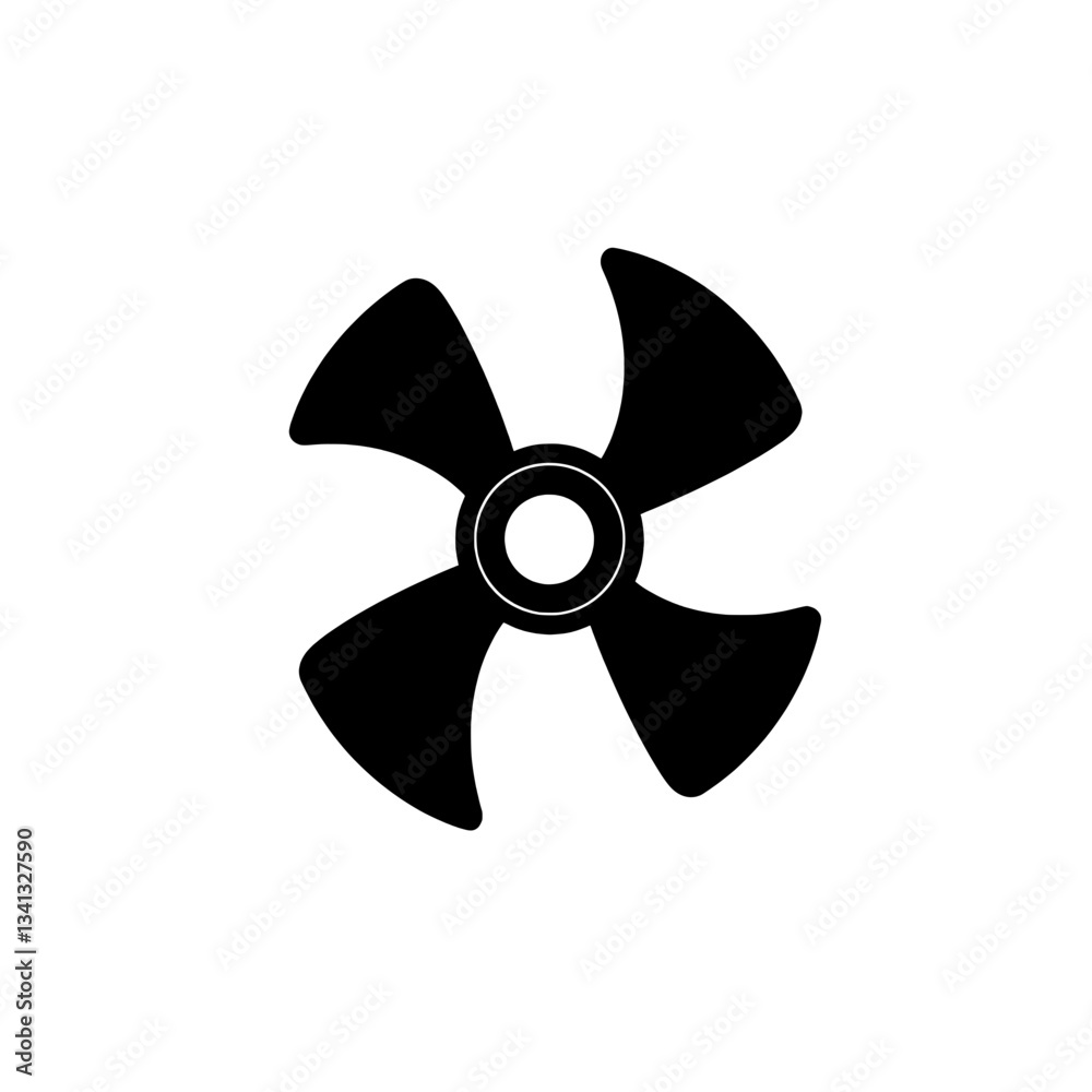 Simple black and white vector illustration of a four-blade industrial fan, symbolizing efficient airflow, cooling systems, and mechanical ventilation. Simple black and white vector illustration of a four-blade industrial fan, symbolizing efficient airflow, cooling systems, and mechanical ventilation.