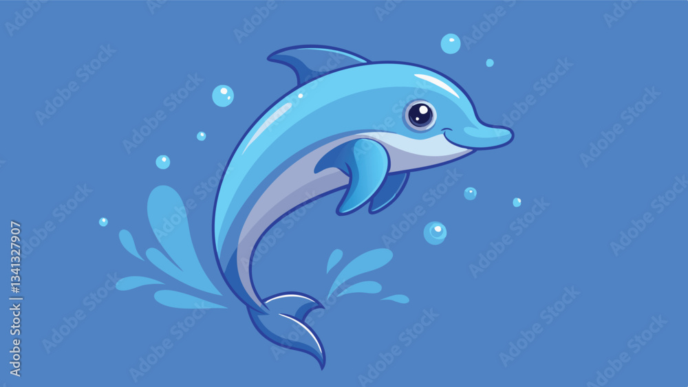 Colorful illustration of a joyful dolphin jumping out of the water in a clear blue ocean, showcasing its playful nature and vibrant colors Colorful illustration of a joyful dolphin jumping out of the water in a clear blue ocean, showcasing its playful nature and vibrant colors