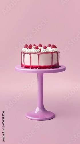A Stunning Raspberry Cake with Drip Glaze on a Pastel Stand