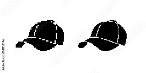 Two pixel art baseball caps showcasing differences in design and style using simple graphics.