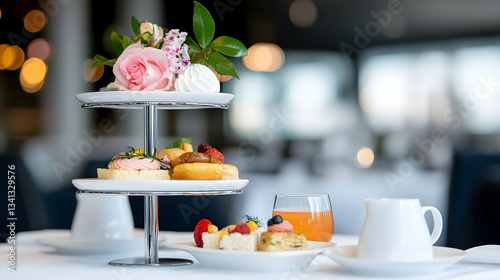 Elegant High Tea Setup with Delicate Pastries and Floral Decor