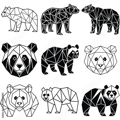 Geometric abstract animals Black animals on white background Trendy mono line vector design