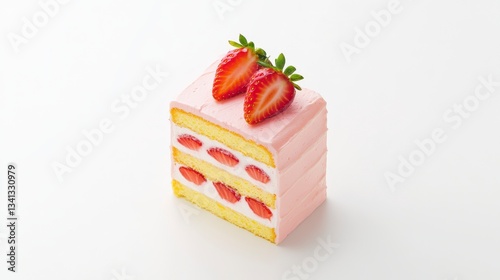 A Slice of Delicate Strawberry Cake with Pink Frosting