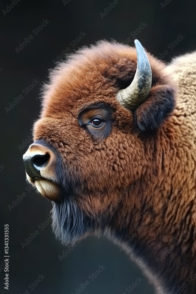 Fototapeta premium Majestic Bison Portrait Close-up Detail, Showcasing the Rugged Beauty of this Wild American Icon