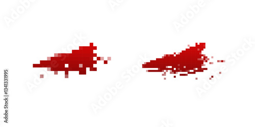 Two pixelated red blood stains appearing distorted and glitchy in a digital horror style.