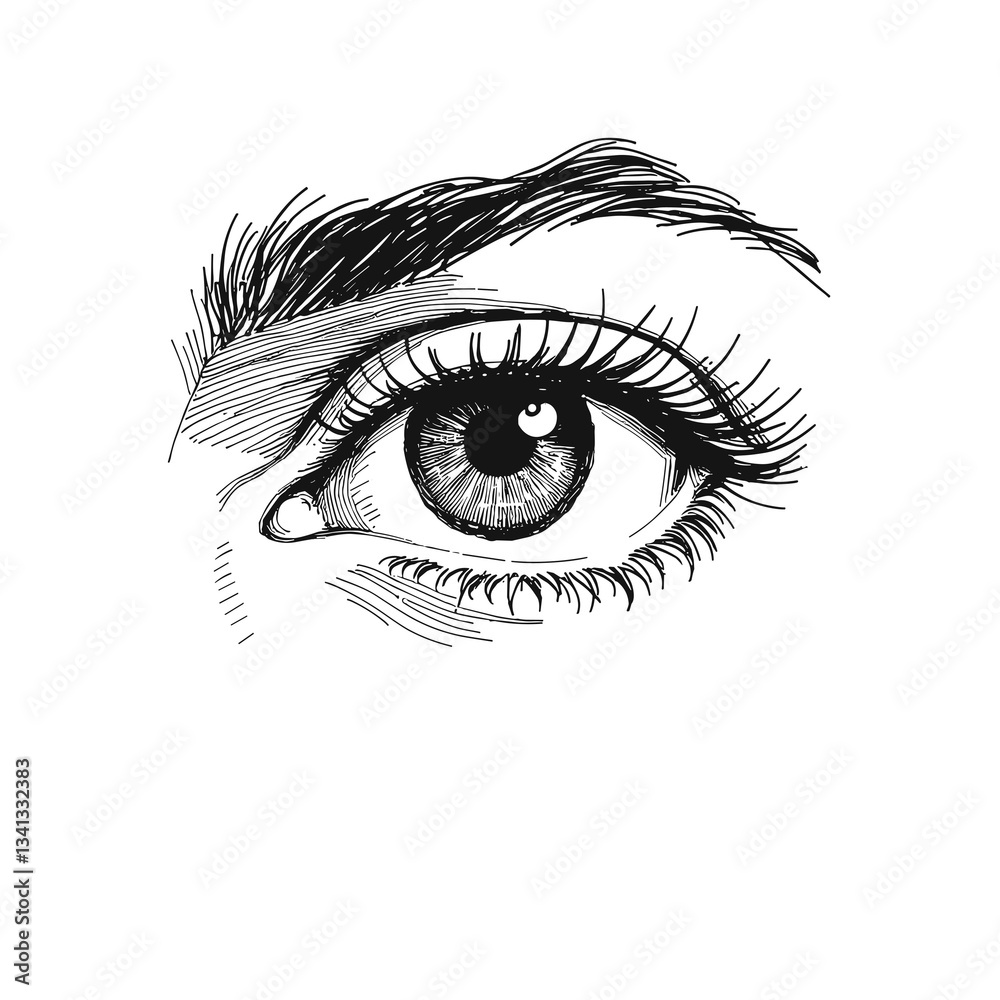 Obraz premium Eye sketch in black ink without background 