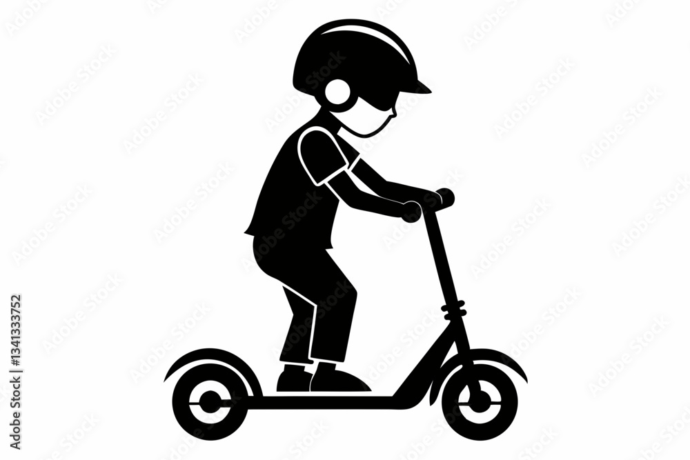 child riding a scooter line art silhouette vector illustration child riding a scooter line art silhouette vector illustration