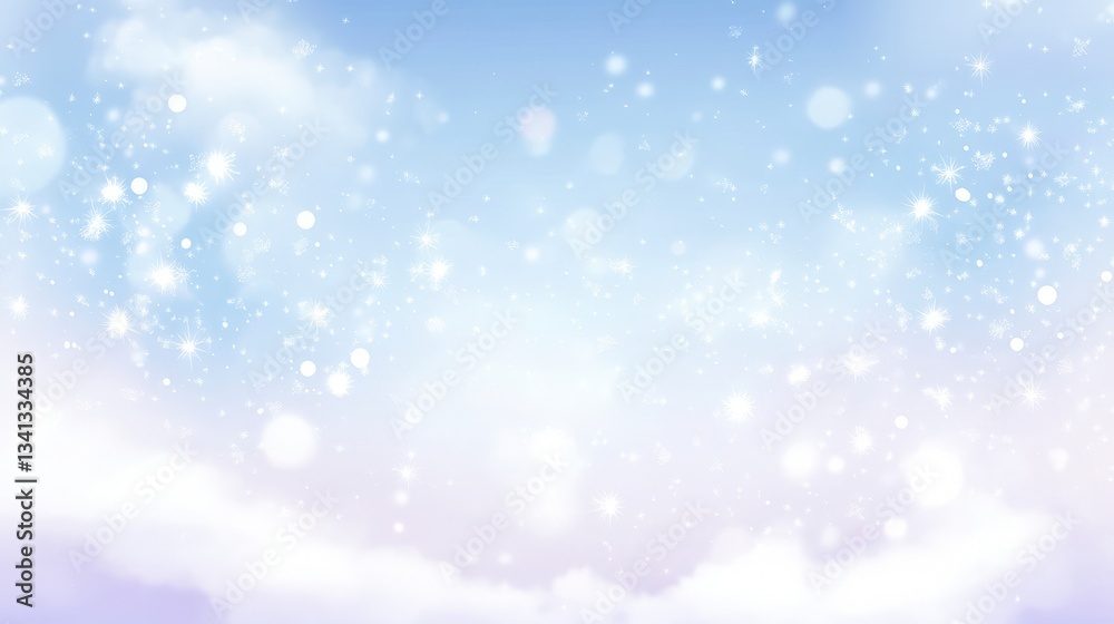 Winter Sky Background Design with Delicate Snowflakes Winter Sky Background Design with Delicate Snowflakes