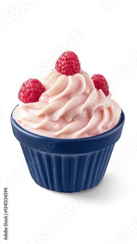 A Delectable Raspberry Dessert in a Stylish Blue Bowl