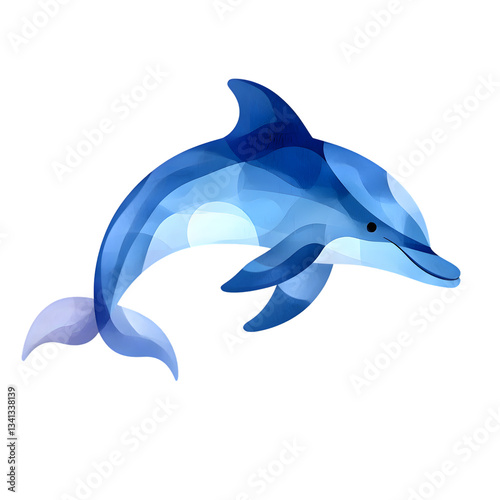 Vibrant blue dolphin leaping out of the waves in a serene underwater scene