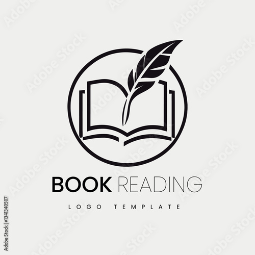 Illustrative Logo of Book with Feather Symbolizing Knowledge and Elegance