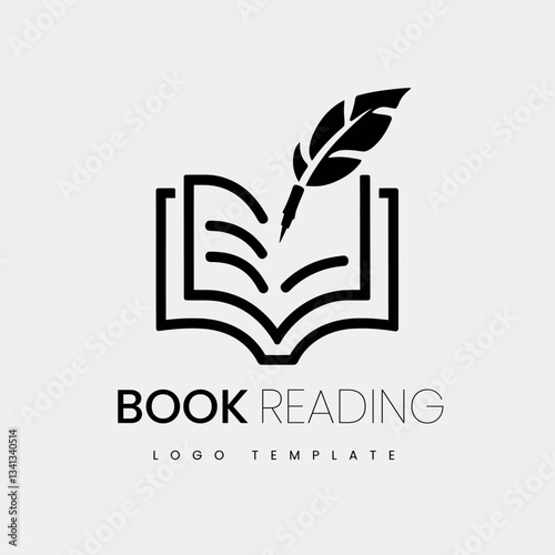 Illustrative Logo of Book with Feather Symbolizing Knowledge and Elegance