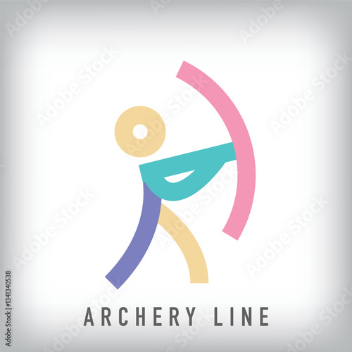 Colorful Archery sports design with modern lines. Unique linear sports line design, corporate identity.