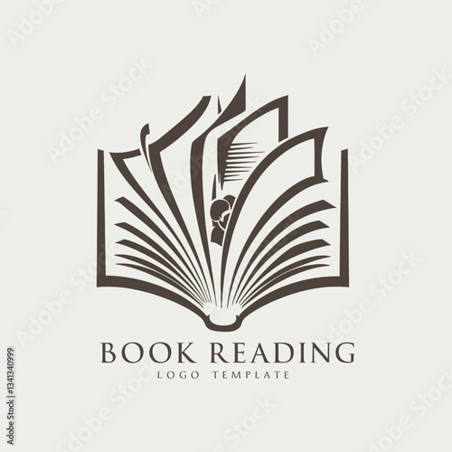 Illustrative Logo of Book with Feather Symbolizing Knowledge and Elegance