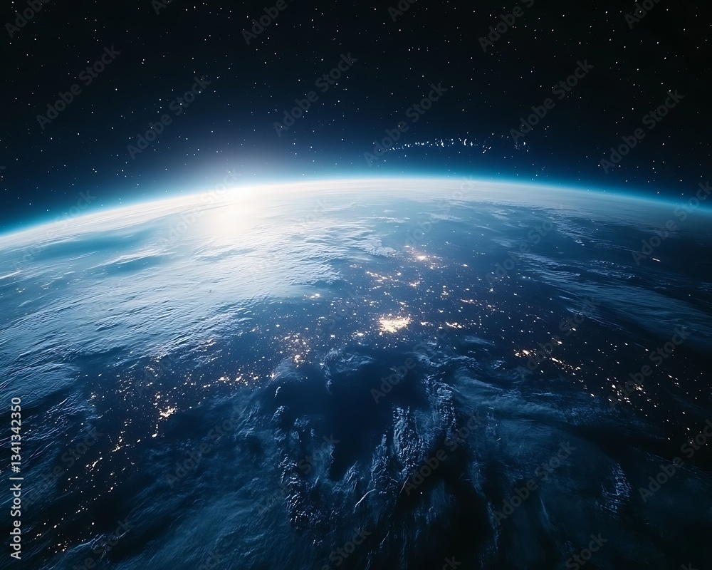 Fototapeta premium Earth from space, day and night with stars and city lights