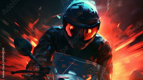 Fast of rider with motorcycle with abstract art illustration 