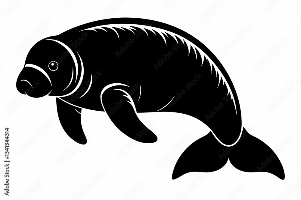 Fototapeta premium manatee line art silhouette vector illustration