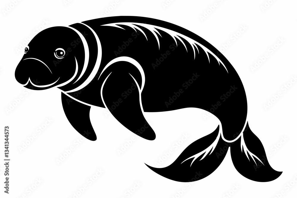 manatee line art silhouette vector illustration manatee line art silhouette vector illustration