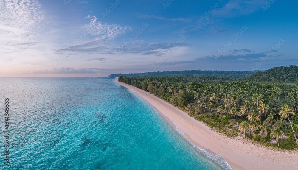 Panoramic sandy beach landscape. Inspiring tropical beach seascape Panoramic sandy beach landscape. Inspiring tropical beach seascape
