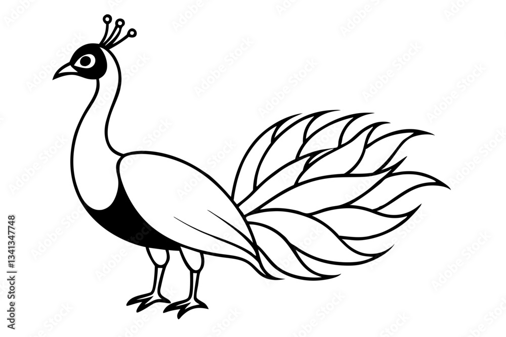 Fototapeta premium peacock line art silhouette vector illustration
