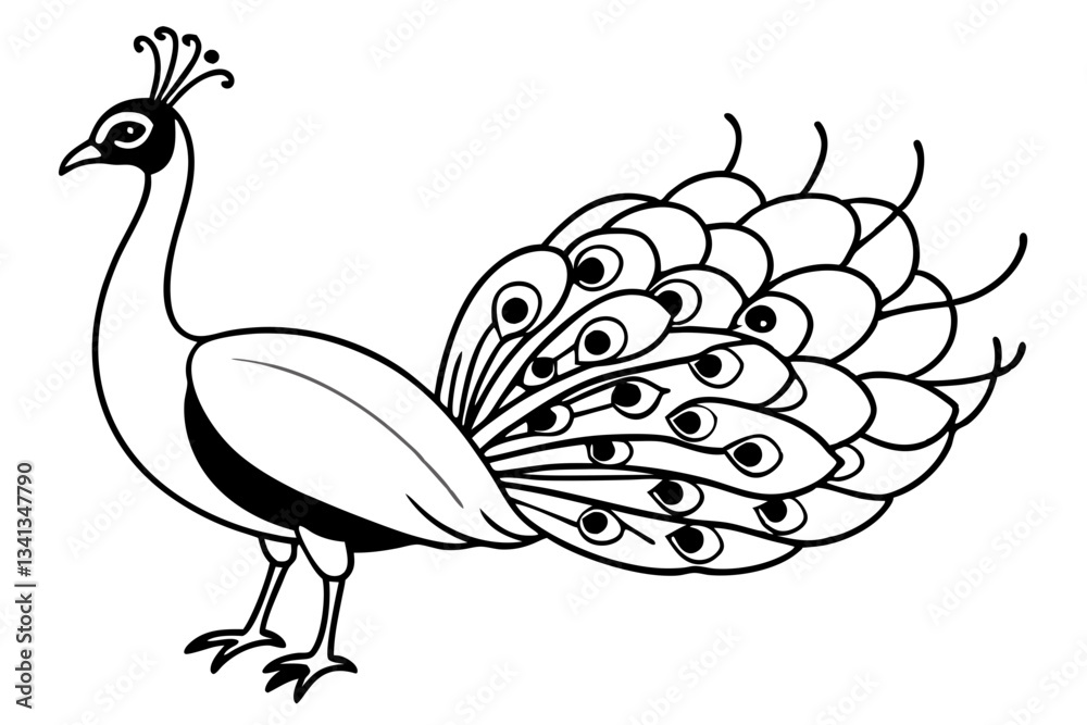 Naklejka premium peacock line art silhouette vector illustration