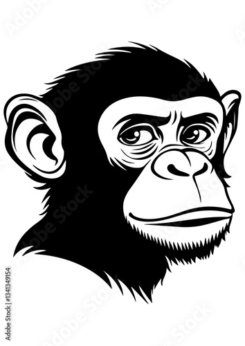 Black and white vector monkey illustration. Gorilla, macaque, wild animal. Line art for tattoo, logo, engraving, laser cutting, and design projects