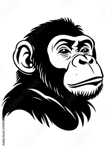 Black and white vector monkey illustration. Gorilla, macaque, wild animal. Line art for tattoo, logo, engraving, laser cutting, and design projects