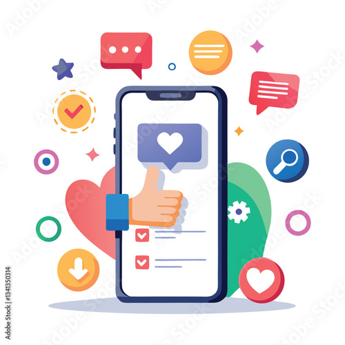 Social media interaction thumbs up heart.