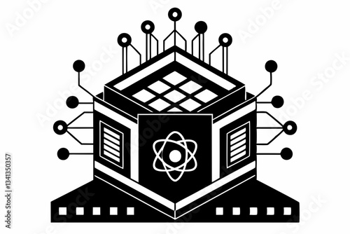quantum computing line art silhouette vector illustration