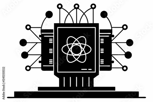 quantum computing line art silhouette vector illustration