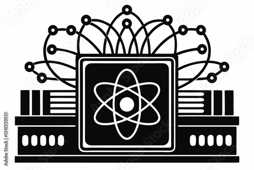 quantum computing line art silhouette vector illustration
