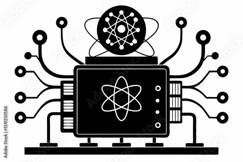 quantum computing line art silhouette vector illustration