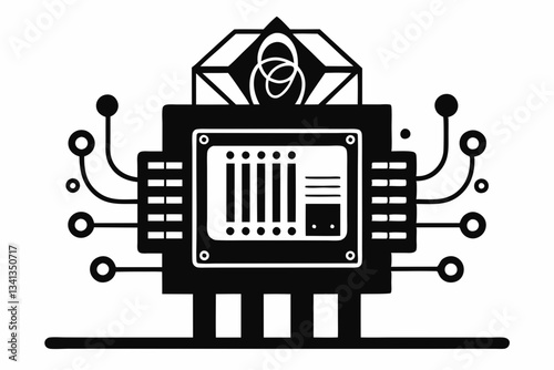 quantum computing line art silhouette vector illustration