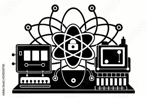 quantum computing line art silhouette vector illustration
