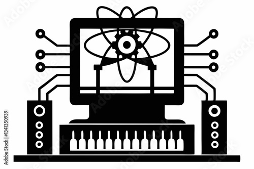 quantum computing line art silhouette vector illustration