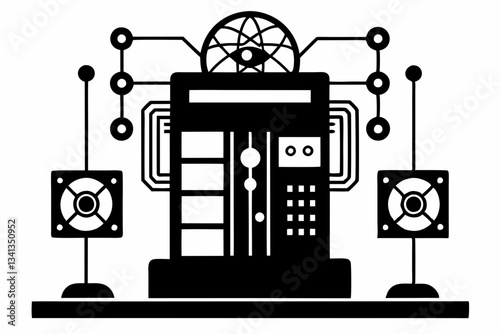 quantum computing line art silhouette vector illustration