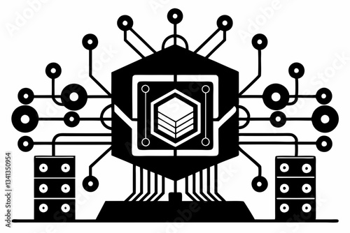 quantum computing line art silhouette vector illustration