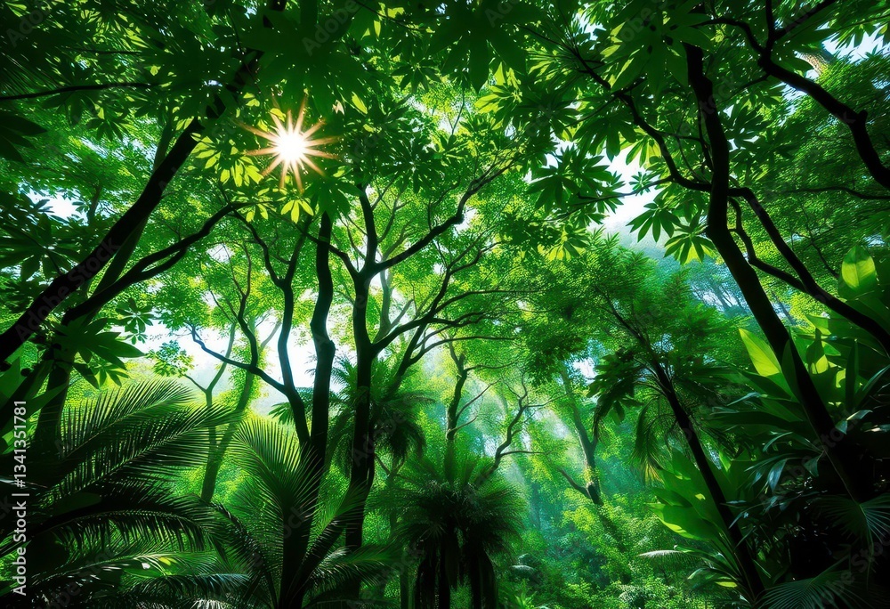 Emerald green canopy, sunlight dappling jungle floor, plant texture, texture Emerald green canopy, sunlight dappling jungle floor, plant texture, texture