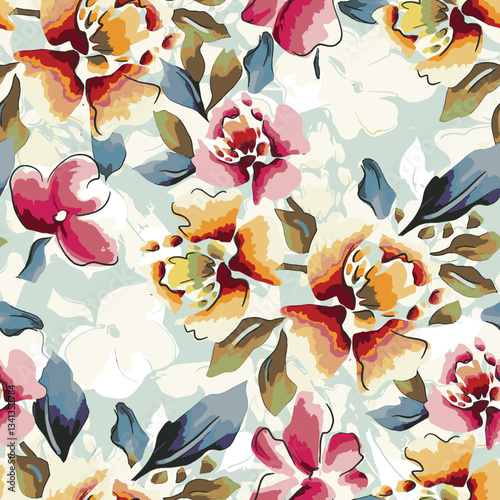 abstract an embossed blooming bright flower motif arrangement all - over textile design illustration digital image printing factory