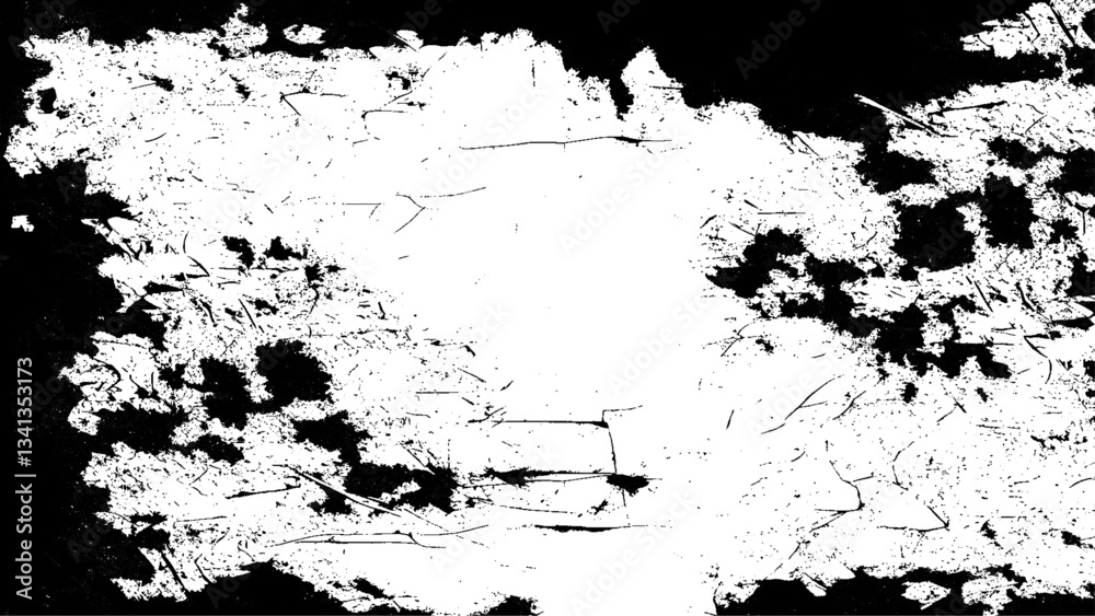 Naklejka premium Vector grunge overlay texture. Black and white background. Abstract monochrome image includes a faded effect in dark tones