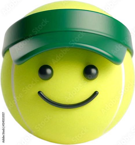 3d tennis ball emoji characters with baseball caps – fun sports mascot design isolated on a transparent background