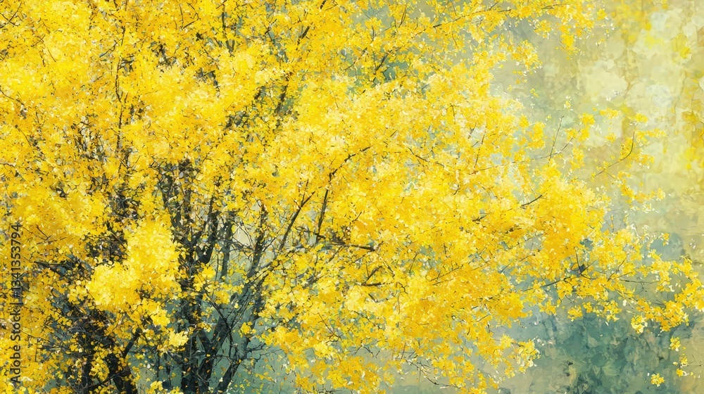 an abstract spring scene dominated by yellow. an abstract spring scene dominated by yellow.
