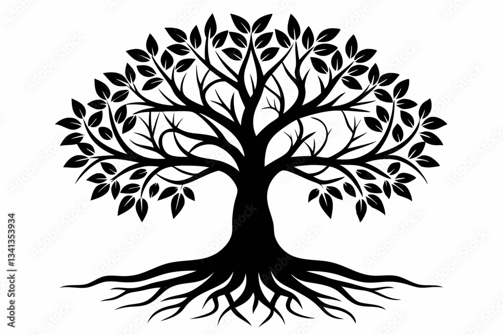 Obraz premium tree silhouette with roots line art silhouette vector illustration