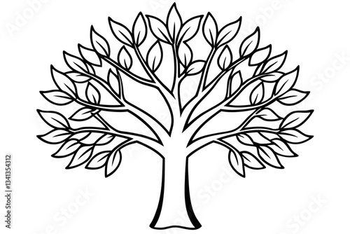 tree with leaves line art silhouette vector illustration