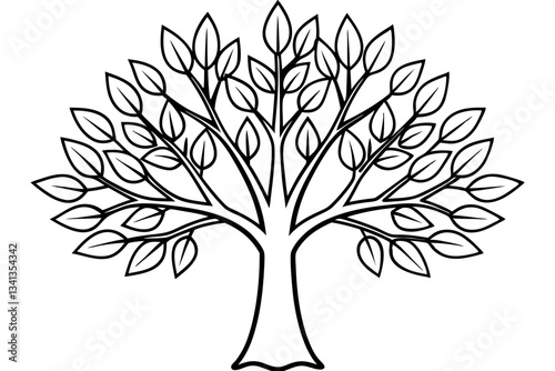 tree with leaves line art silhouette vector illustration