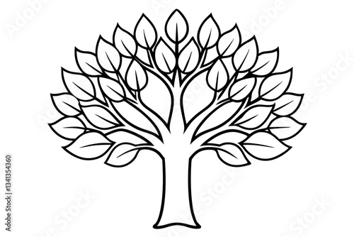 tree with leaves line art silhouette vector illustration