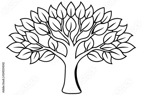 tree with leaves line art silhouette vector illustration