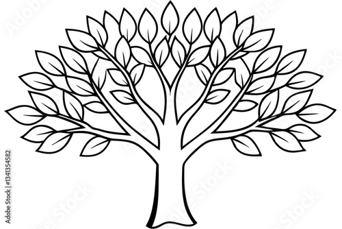tree with leaves line art silhouette vector illustration