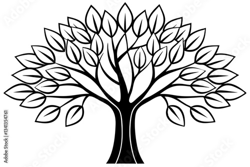 tree with leaves line art silhouette vector illustration